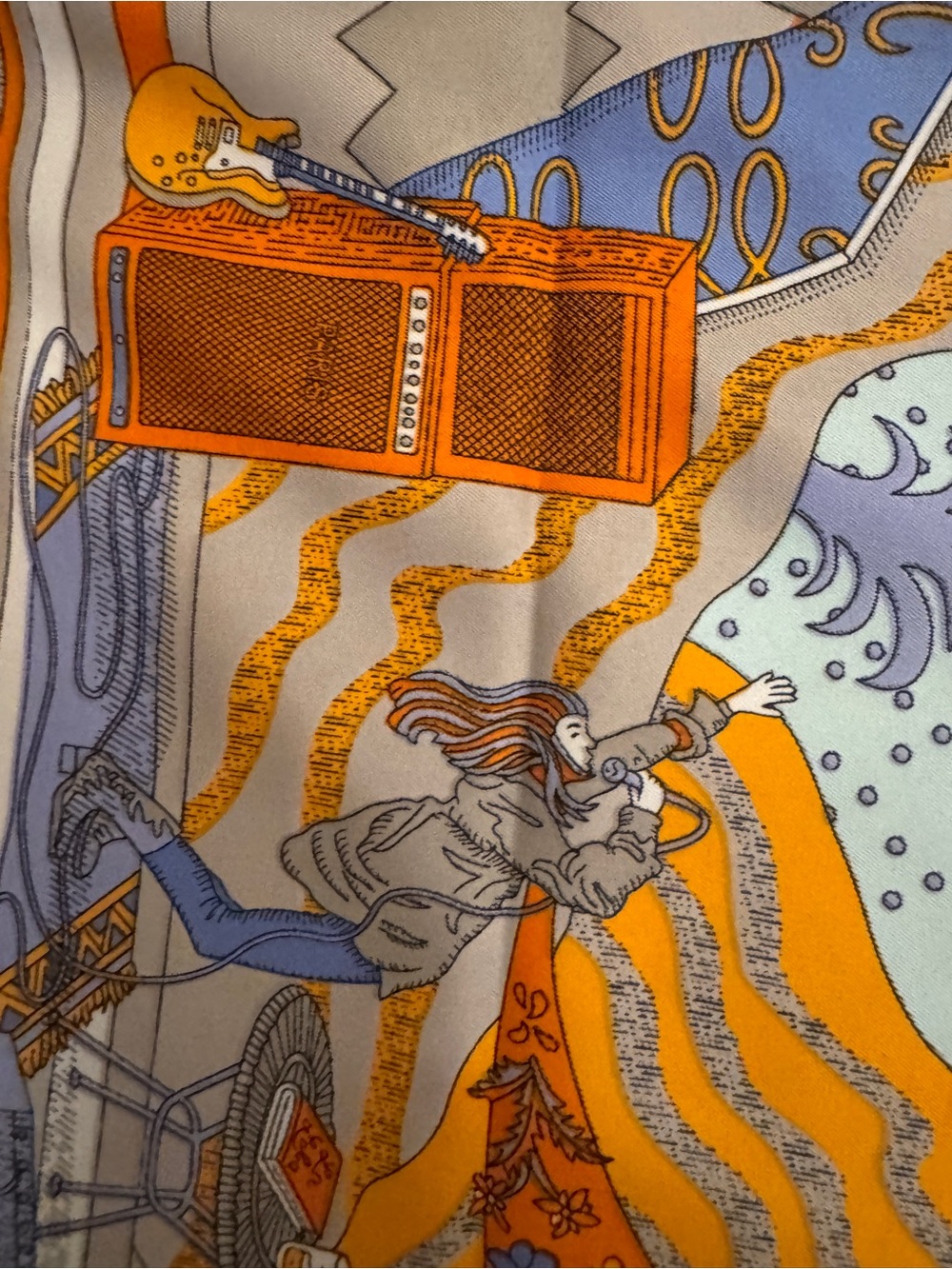 Luxury 90cm Silk Orange and Light Blue Scarf - Picture 4 of 6